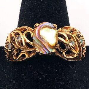 Gold-Tone Filigree Abalone Cocktail Ring, Size 9.5